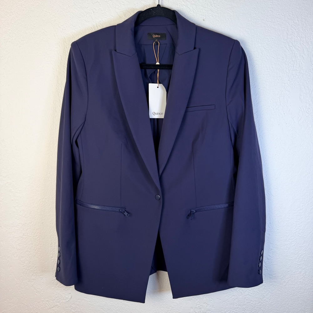 NEW Quince Women's M Navy Scuba Single Breasted Convertible Blazer Quiet Luxury